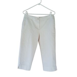 George Cream Striped Seersucker Capri Pants Size 10